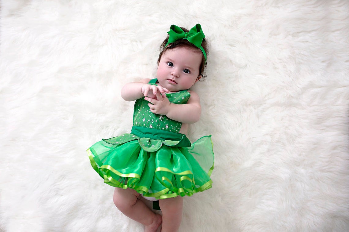 TinkerBell Costume Baby Apron with Optional Green Bow Headband