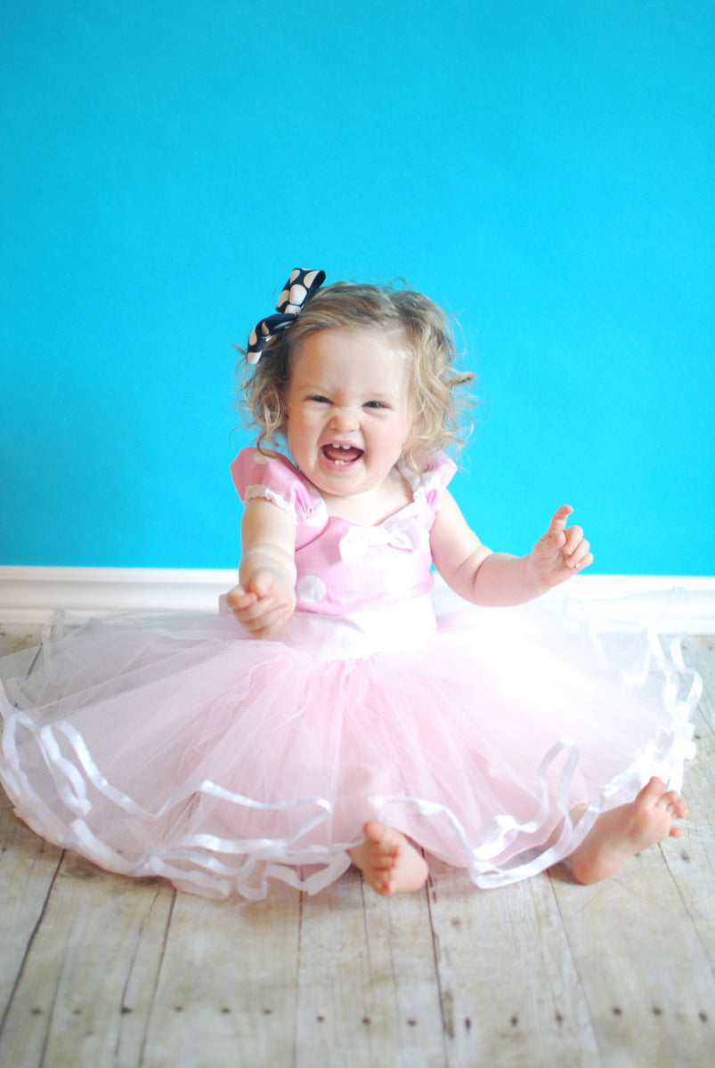 open lace back dress Pink Minnie Mouse dress with white trim and pink tutu – LoverDovers