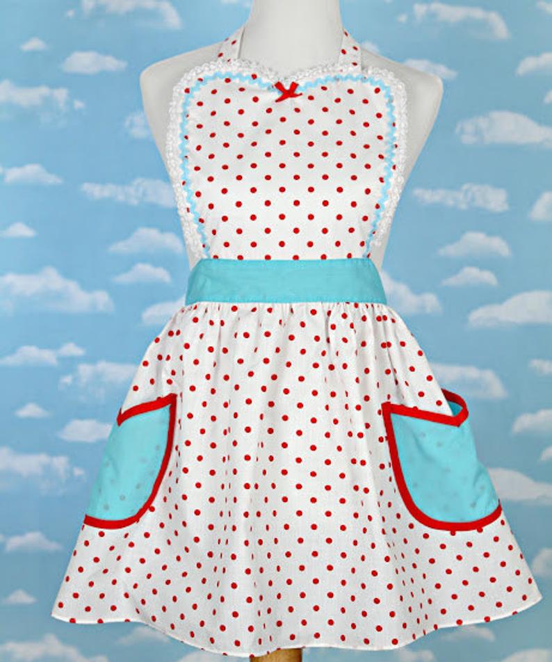 Retro Apron with red dots for women – LoverDovers