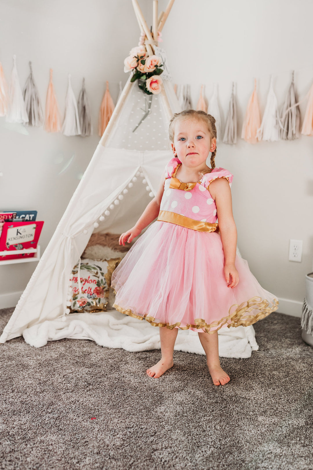 Pink and Gold Minnie Mouse Polka dot Dress with Tutu – LoverDovers